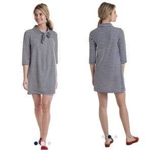 Vineyard Vines Bow Neck Knit Shift Dress XS Navy Blue White Striped Nautical